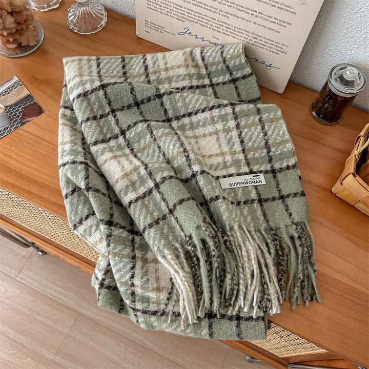 Bufanda unisex de gran tamaño con borlas y cuadros para invierno