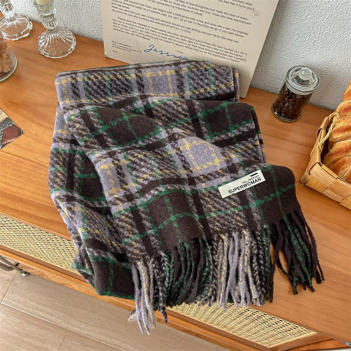Bufanda unisex de gran tamaño con borlas y cuadros para invierno