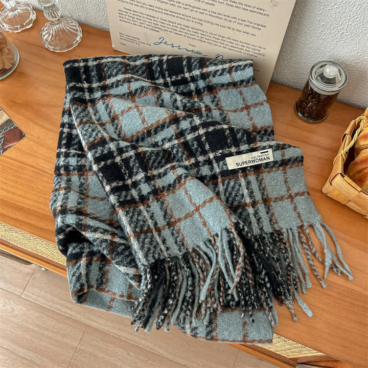 Bufanda unisex de gran tamaño con borlas y cuadros para invierno