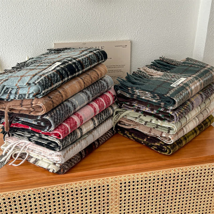Bufanda unisex de gran tamaño con borlas y cuadros para invierno