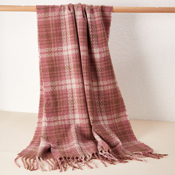 Bufanda unisex de lujo con borlas y estampado a cuadros estilo británico
