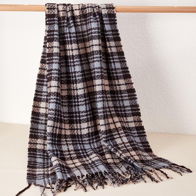 Bufanda unisex de lujo con borlas y estampado a cuadros estilo británico
