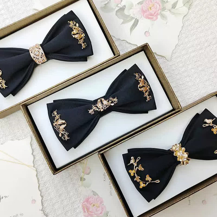 Pajarita de dos capas con ramas de pájaros y metal dorado para hombre