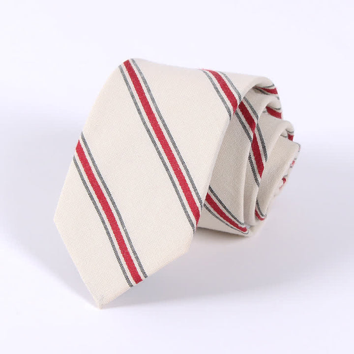 Corbata ajustada de algodón con estampado de cuadros y rayas frescas para hombre