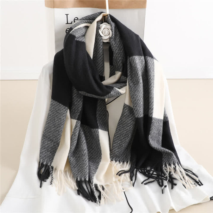 Bufanda unisex cálida de invierno a rayas y cuadros con flecos