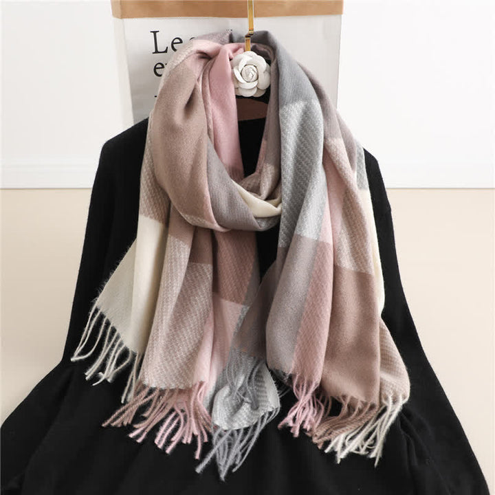 Bufanda unisex cálida de invierno a rayas y cuadros con flecos