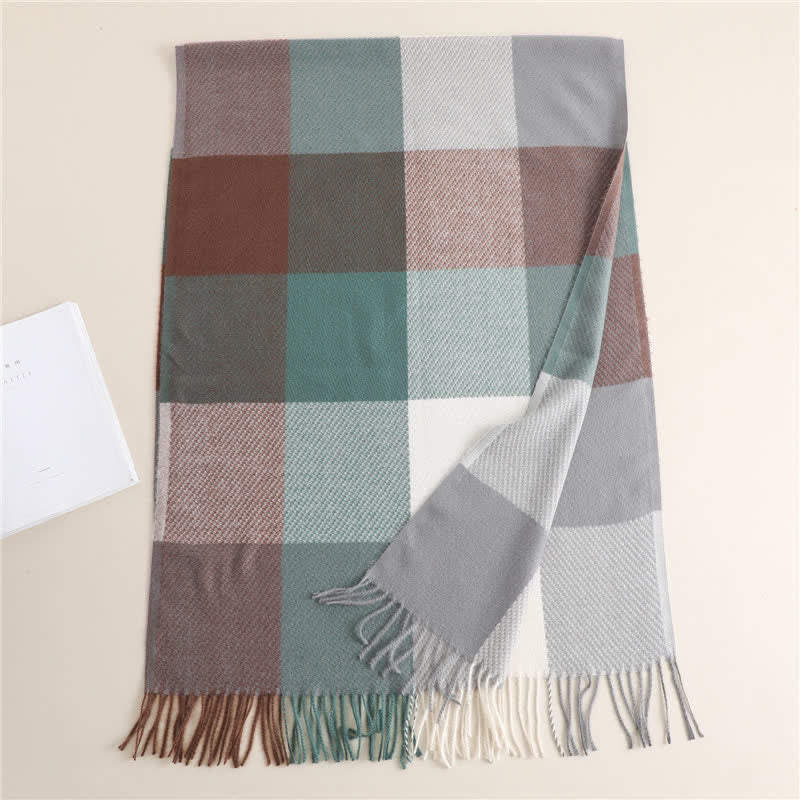Bufanda unisex cálida de invierno a rayas y cuadros con flecos