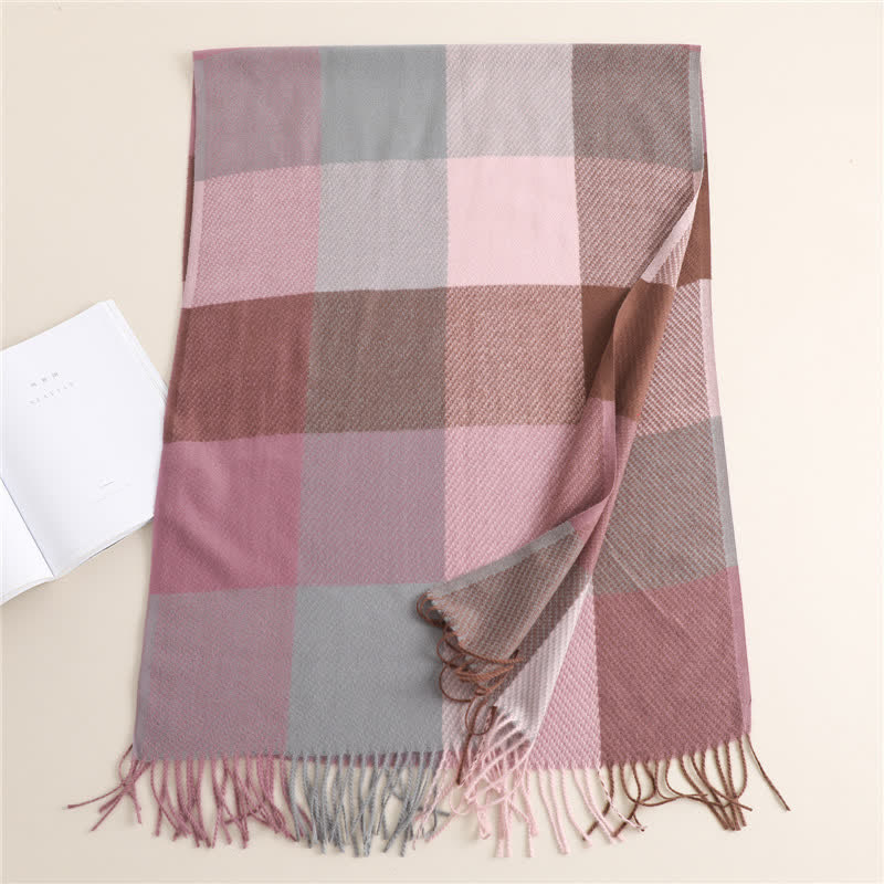 Bufanda unisex cálida de invierno a rayas y cuadros con flecos
