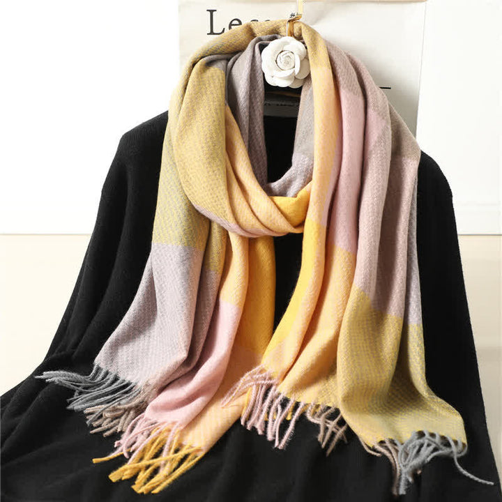 Bufanda unisex cálida de invierno a rayas y cuadros con flecos