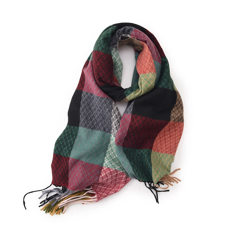 Bufanda unisex elegante con flecos y cuadros en colores contrastantes