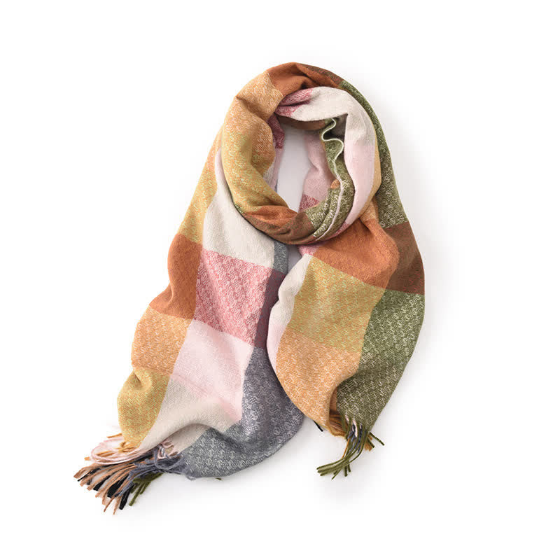 Bufanda unisex elegante con flecos y cuadros en colores contrastantes