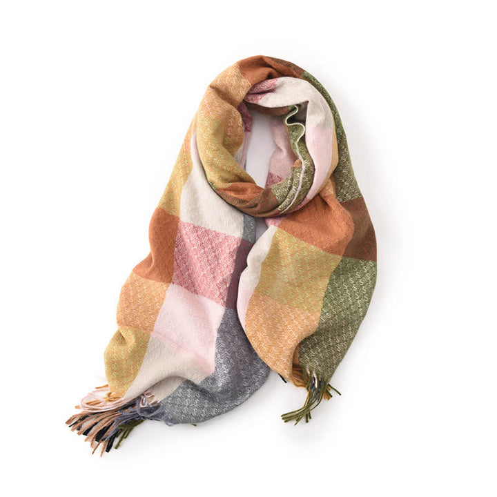 Bufanda unisex elegante con flecos y cuadros en colores contrastantes