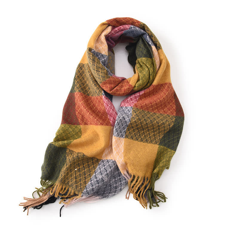 Bufanda unisex elegante con flecos y cuadros en colores contrastantes