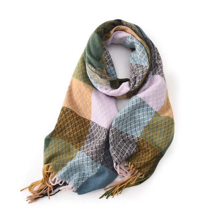 Bufanda unisex elegante con flecos y cuadros en colores contrastantes