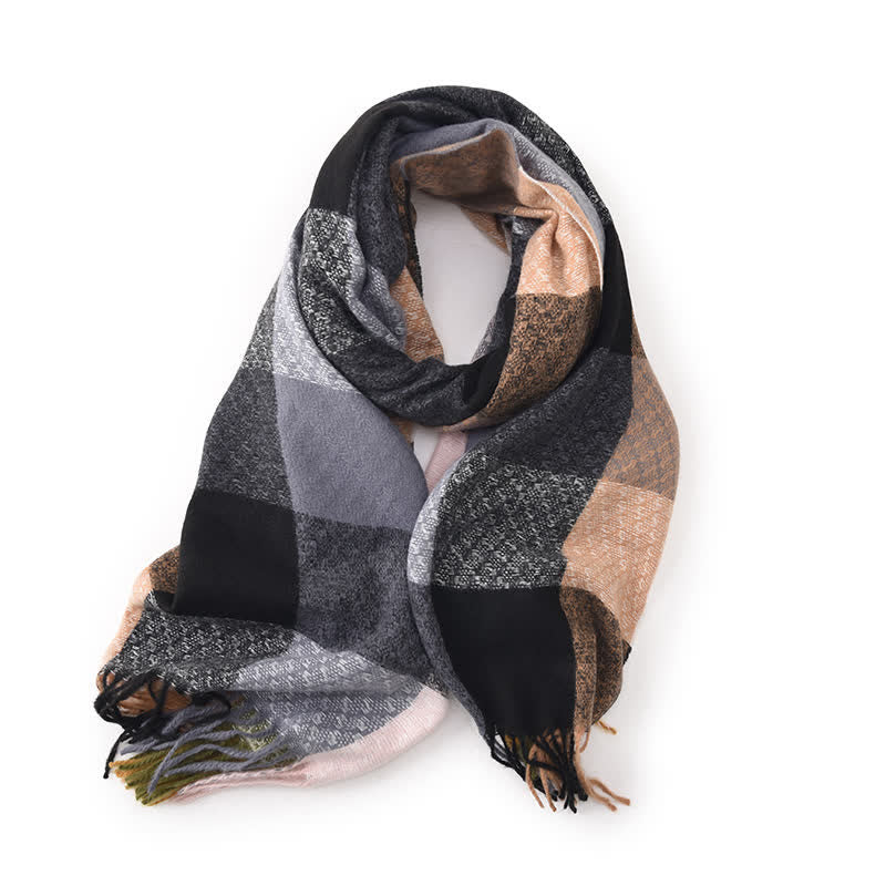 Bufanda unisex elegante con flecos y cuadros en colores contrastantes