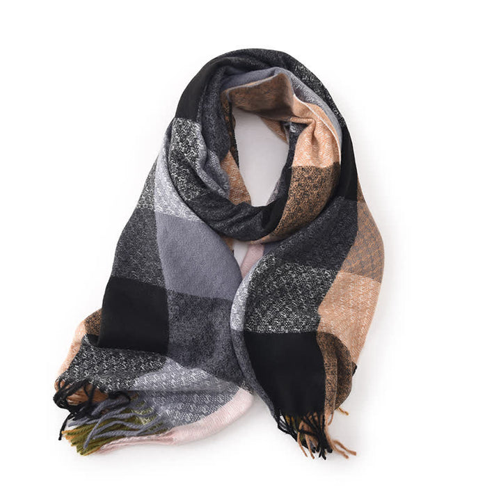 Bufanda unisex elegante con flecos y cuadros en colores contrastantes
