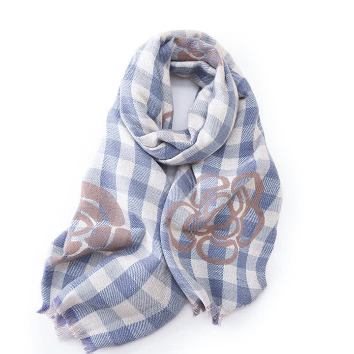 Bufanda unisex con estampado de flores grandes y borlas a cuadros