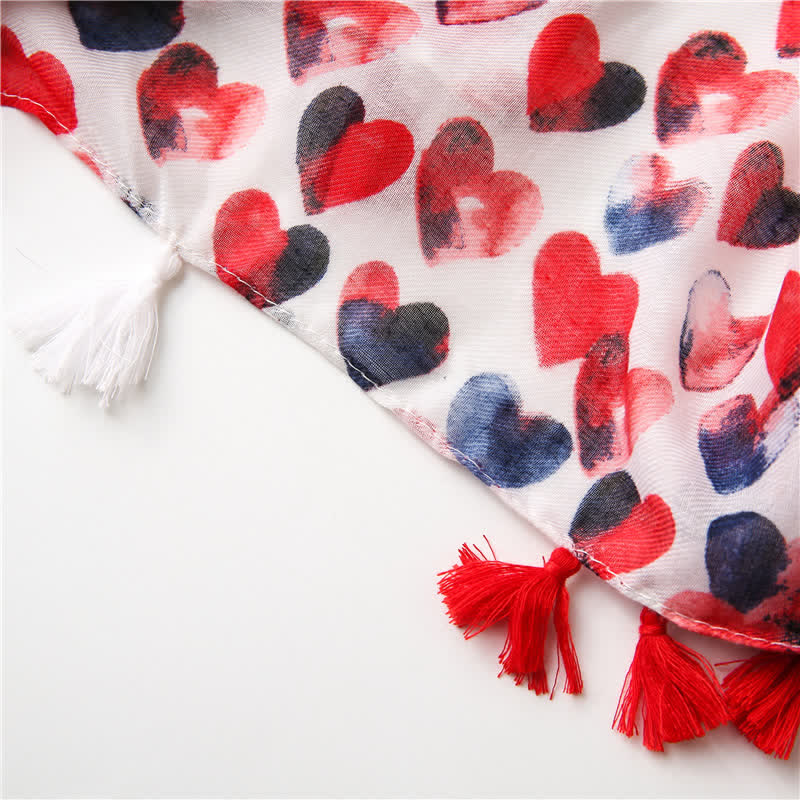 Bufanda fina con borlas y corazón rojo para mujer