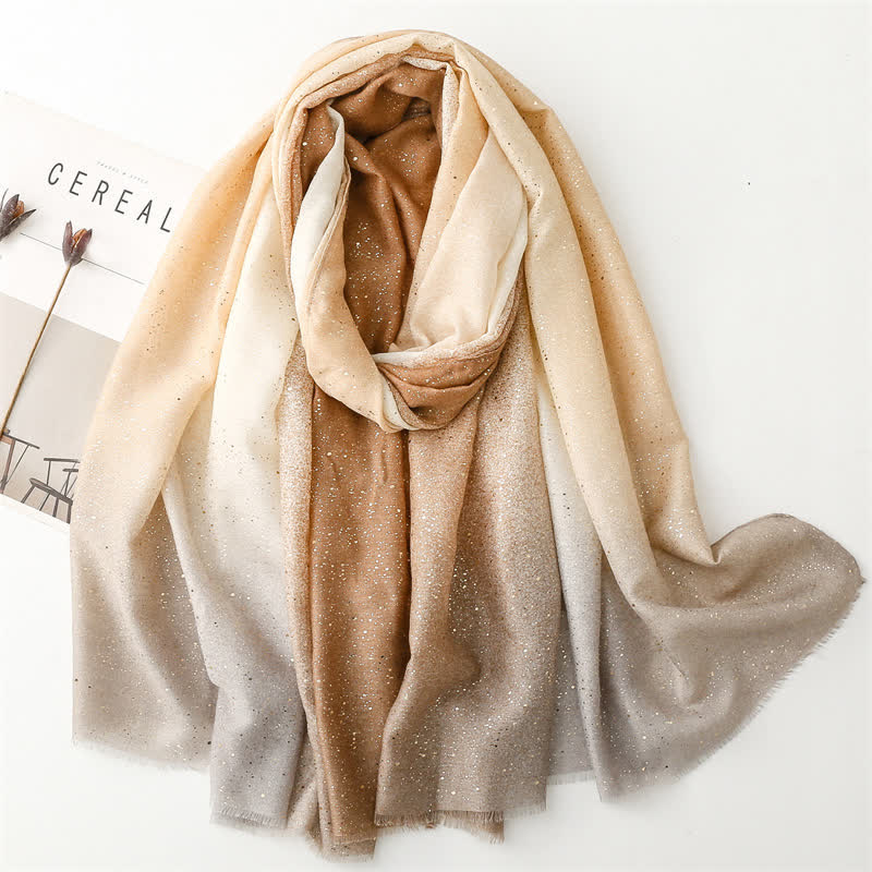 Bufanda fina elegante con estampado de papel metalizado y degradado de color para mujer
