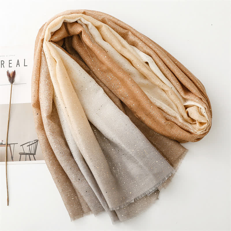Bufanda fina elegante con estampado de papel metalizado y degradado de color para mujer