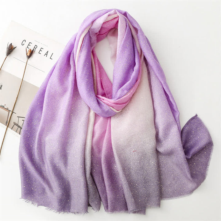Bufanda fina elegante con estampado de papel metalizado y degradado de color para mujer