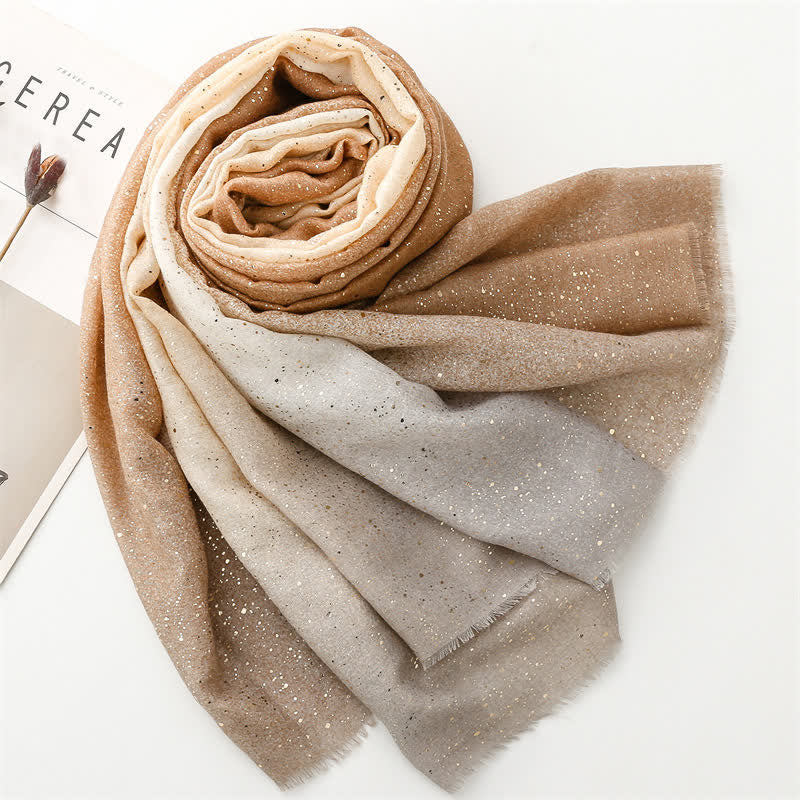 Bufanda fina elegante con estampado de papel metalizado y degradado de color para mujer