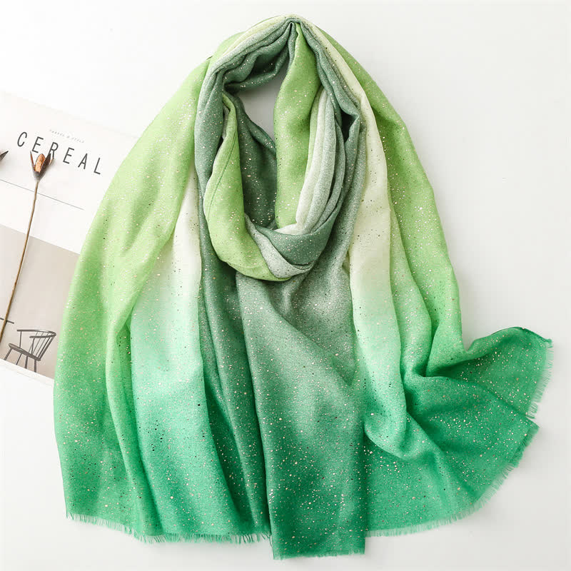 Bufanda fina elegante con estampado de papel metalizado y degradado de color para mujer
