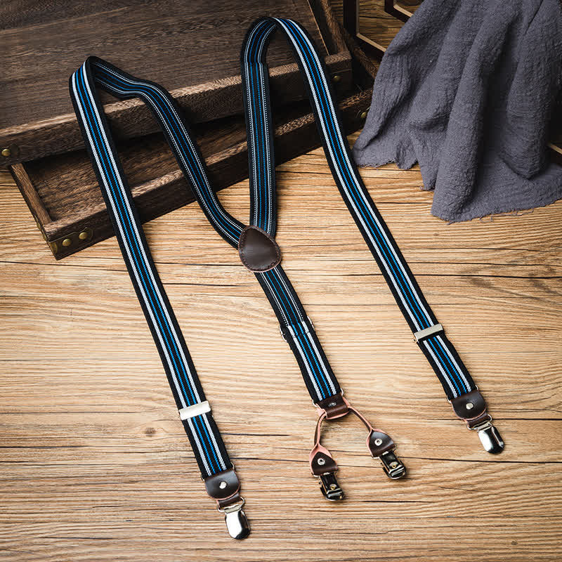 Tirantes elásticos con espalda en Y a rayas negras y azules