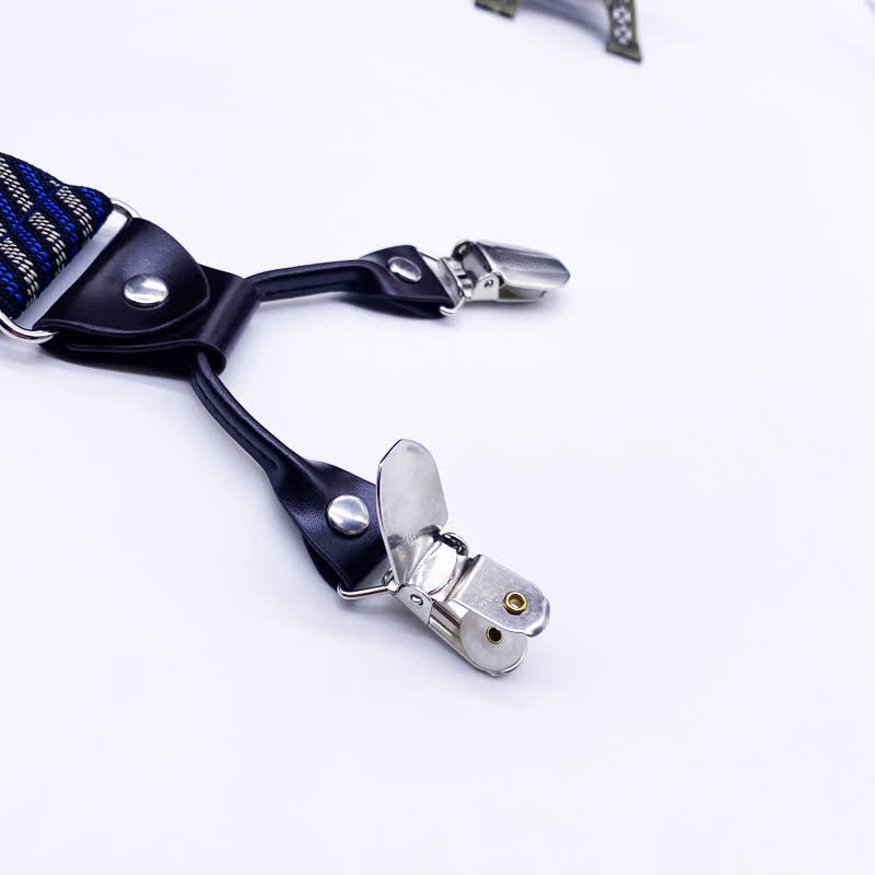 Tirantes ajustables clásicos de rayas a cuadros con estampado de cachemira y 6 clips