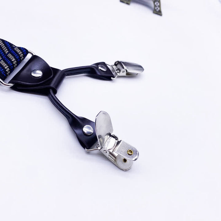 Tirantes ajustables clásicos de rayas a cuadros con estampado de cachemira y 6 clips