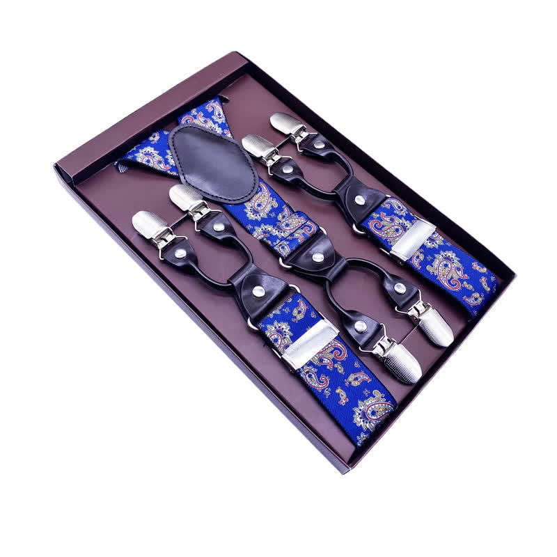 Tirantes ajustables clásicos de rayas a cuadros con estampado de cachemira y 6 clips