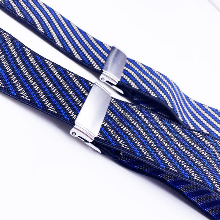 Tirantes ajustables clásicos de rayas a cuadros con estampado de cachemira y 6 clips