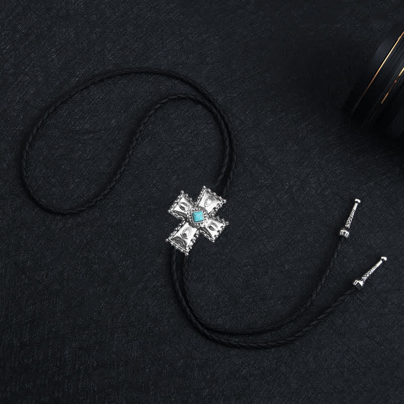 Corbata Bolo Cruz Piedra Artificial Azul