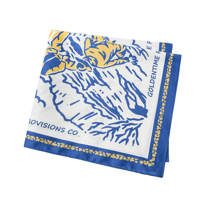 Bufanda cuadrada de vaquero en blanco y azul con diseño de fogata