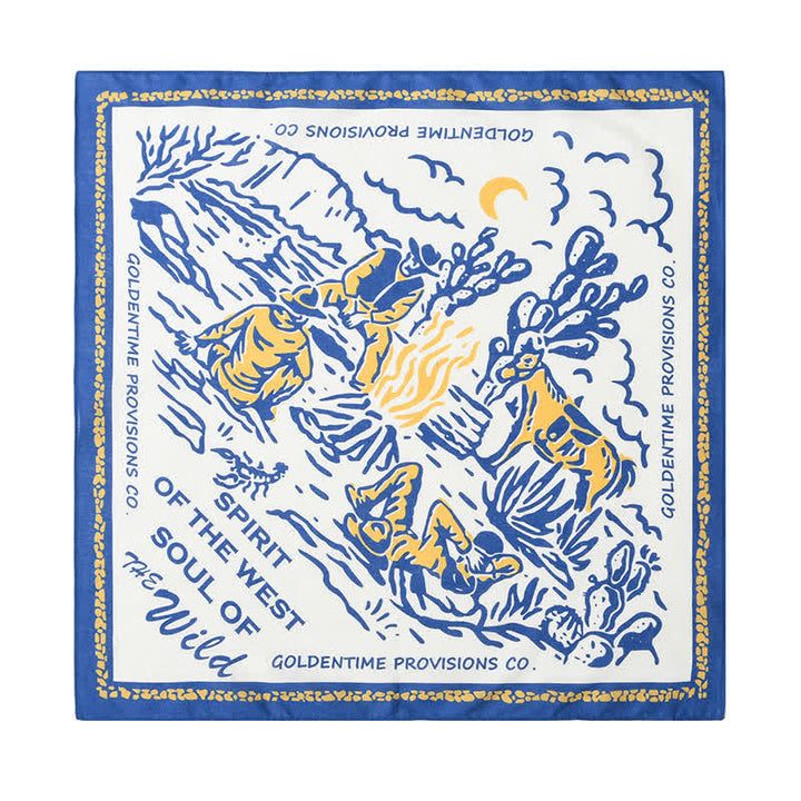 Bufanda cuadrada de vaquero en blanco y azul con diseño de fogata