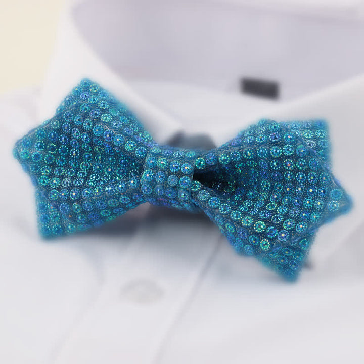 Pajarita de hombre con forma redonda y doble capa de diamantes de imitación en punta