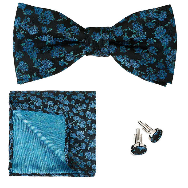 Conjunto de 3 pajaritas cuadradas de bolsillo con diseño floral de rosas para caballero