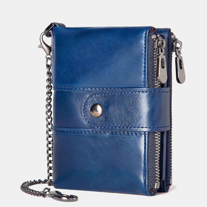 Cartera retro antirrobo de cuero genuino con cadena