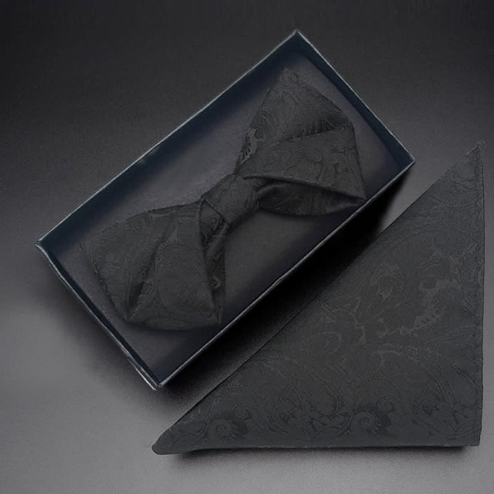 Conjunto de 3 pajaritas con bolsillo y estampado de cachemira negra para hombre