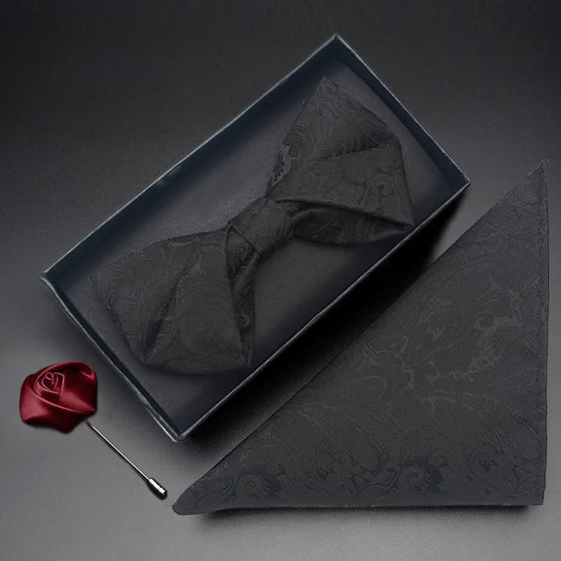 Conjunto de 3 pajaritas con bolsillo y estampado de cachemira negra para hombre