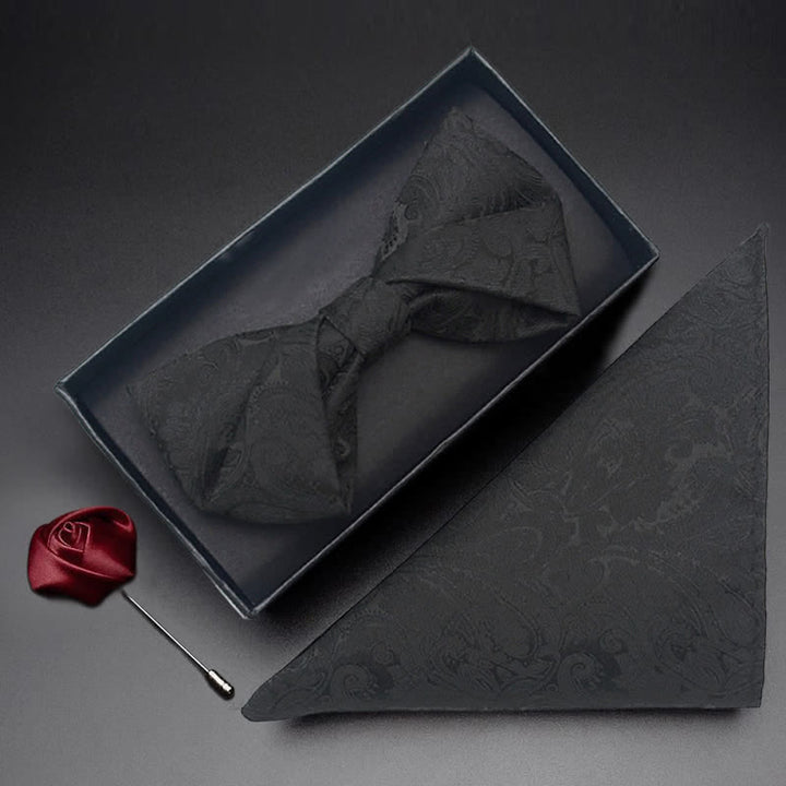 Conjunto de 3 pajaritas con bolsillo y estampado de cachemira negra para hombre