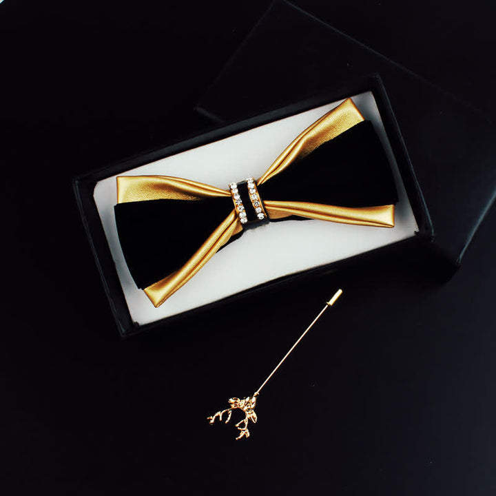 Juego de 2 pajaritas con alfiler de ciervo de cuero sintético con decoración de cristal para hombre