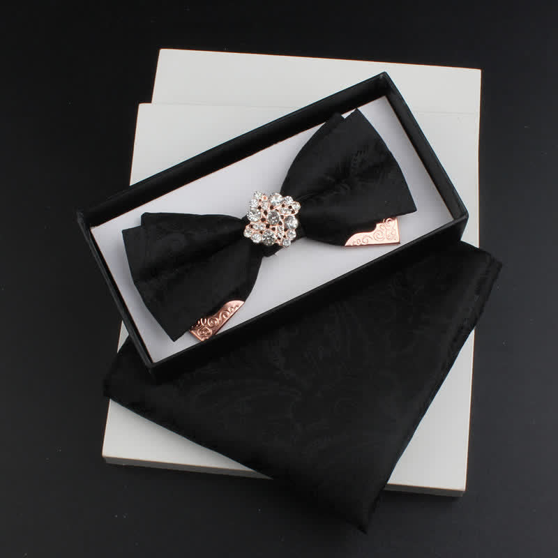 Conjunto de 2 pajaritas con doble capa de cachemira y decoraciones de metal dorado para hombre