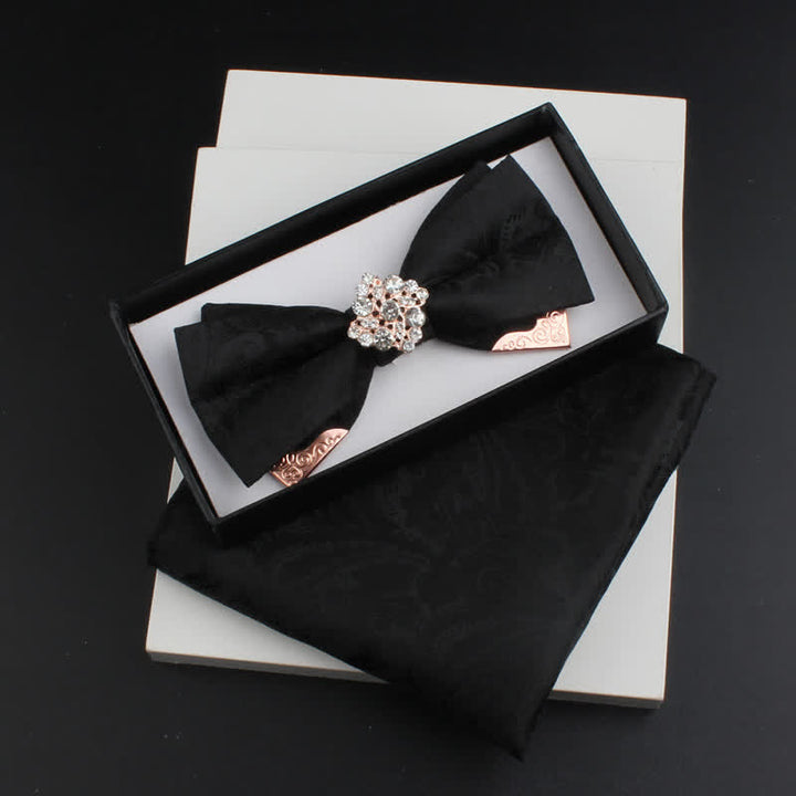 Conjunto de 2 pajaritas con doble capa de cachemira y decoraciones de metal dorado para hombre