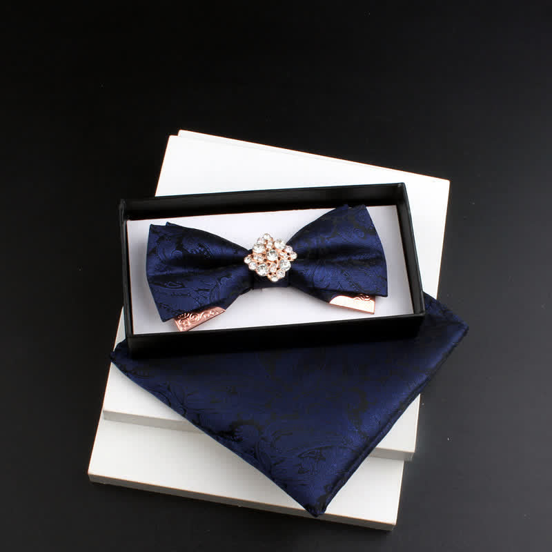 Conjunto de 2 pajaritas con doble capa de cachemira y decoraciones de metal dorado para hombre