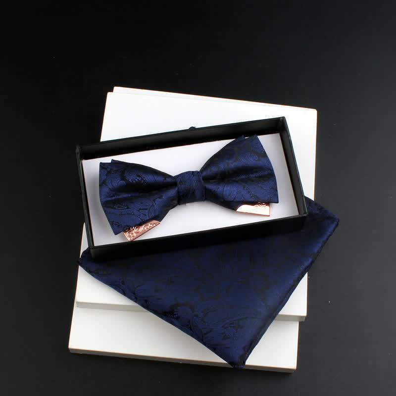 Conjunto de 2 pajaritas con doble capa de cachemira y decoraciones de metal dorado para hombre