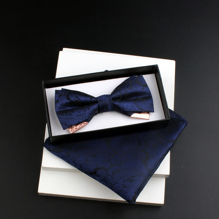 Conjunto de 2 pajaritas con doble capa de cachemira y decoraciones de metal dorado para hombre