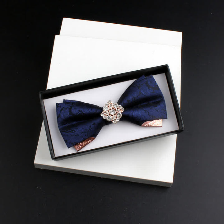 Conjunto de 2 pajaritas con doble capa de cachemira y decoraciones de metal dorado para hombre