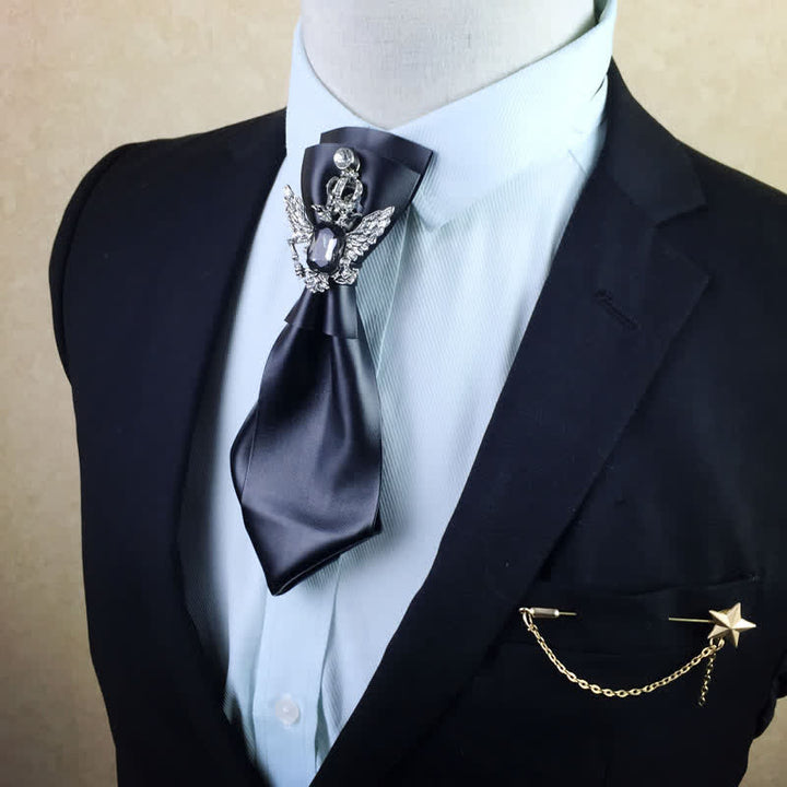 Pajarita de cuero sintético multicapa con cristales negros para hombre