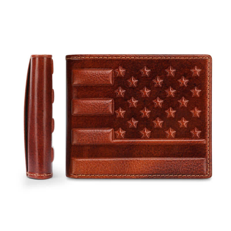 Cartera de cuero con la bandera patriótica de Estados Unidos en relieve